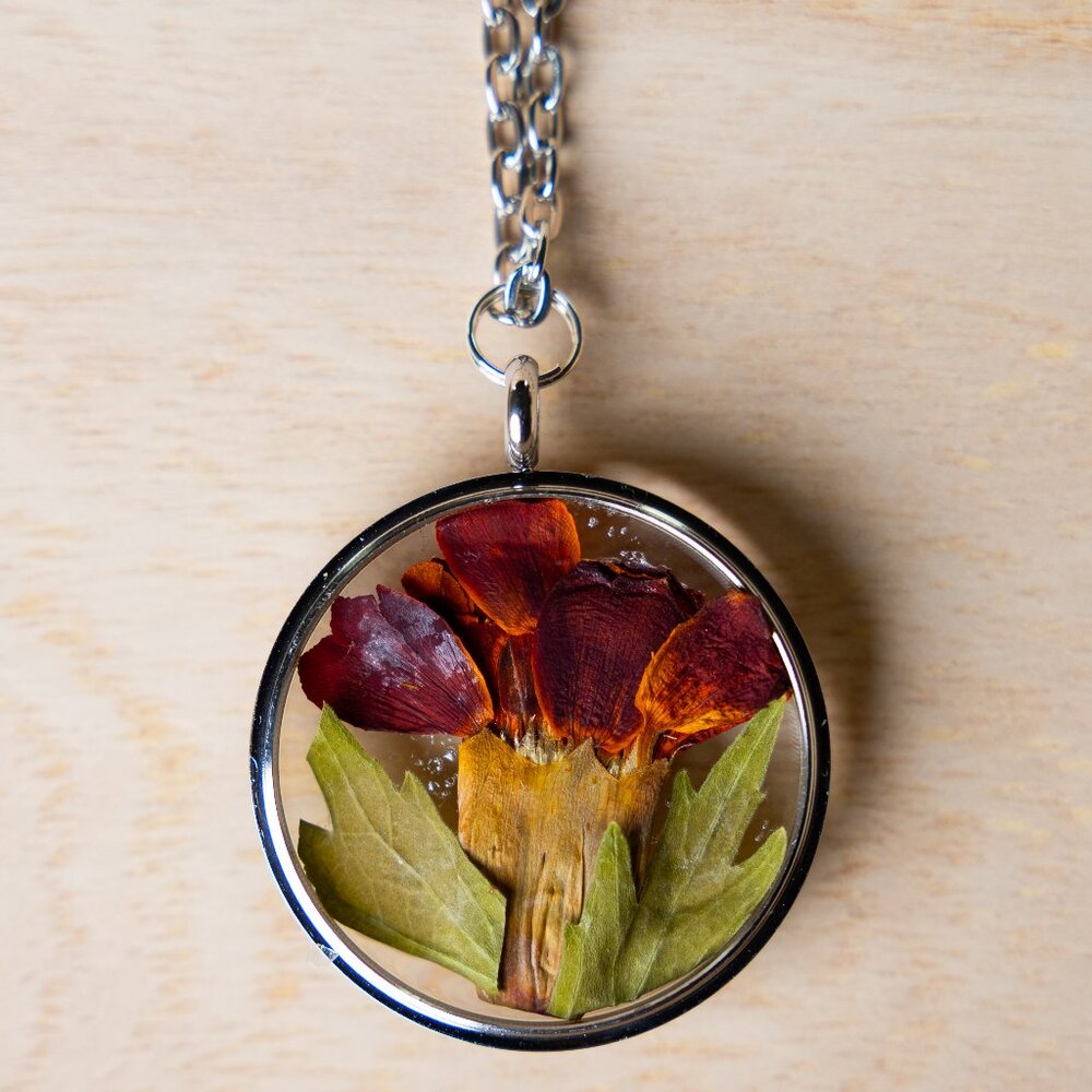 3D Handmade Birth Month pressed Flower Necklace: October